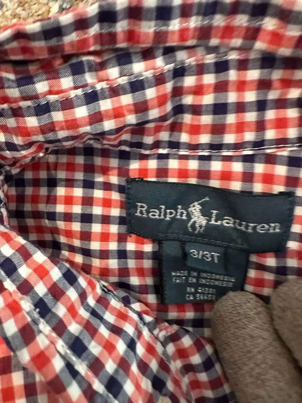 Ralph Lauren Boys Red Blue Gingham Check Long Sleeve Button Down Shirt Size 3T